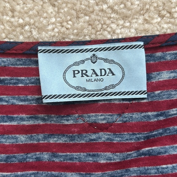 PRADA NWOT cotton striped tee shirt. Extra Long sleeve design. Wine-red and navy - Picture 4 of 7